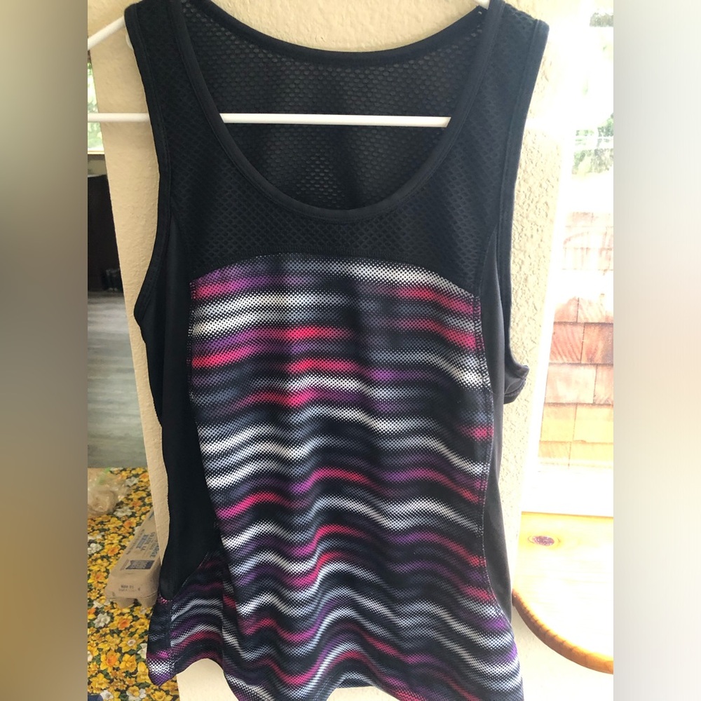 Women's Black and Pink Sleeveless Top with Inside Bralette Lining Workout Wear L